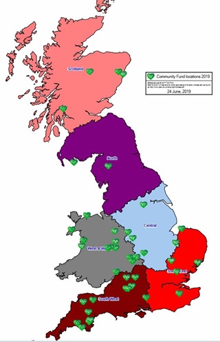 Map of Community Fund Finalist locations 